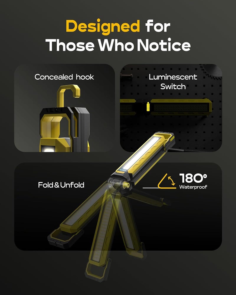 Wtoolfex ضوء عمل ميكانيكي، شريط ضوء عمل تحت الغطاء مع مغناطيس، 5600AH 3600LM ضوء عمل محمول بدون سلك للميكانيكي، إضاءة مواقع العمل تحت الغطاء/الميكانيكي/إصلاح السيارات/الكراج - أصفر - Image 3